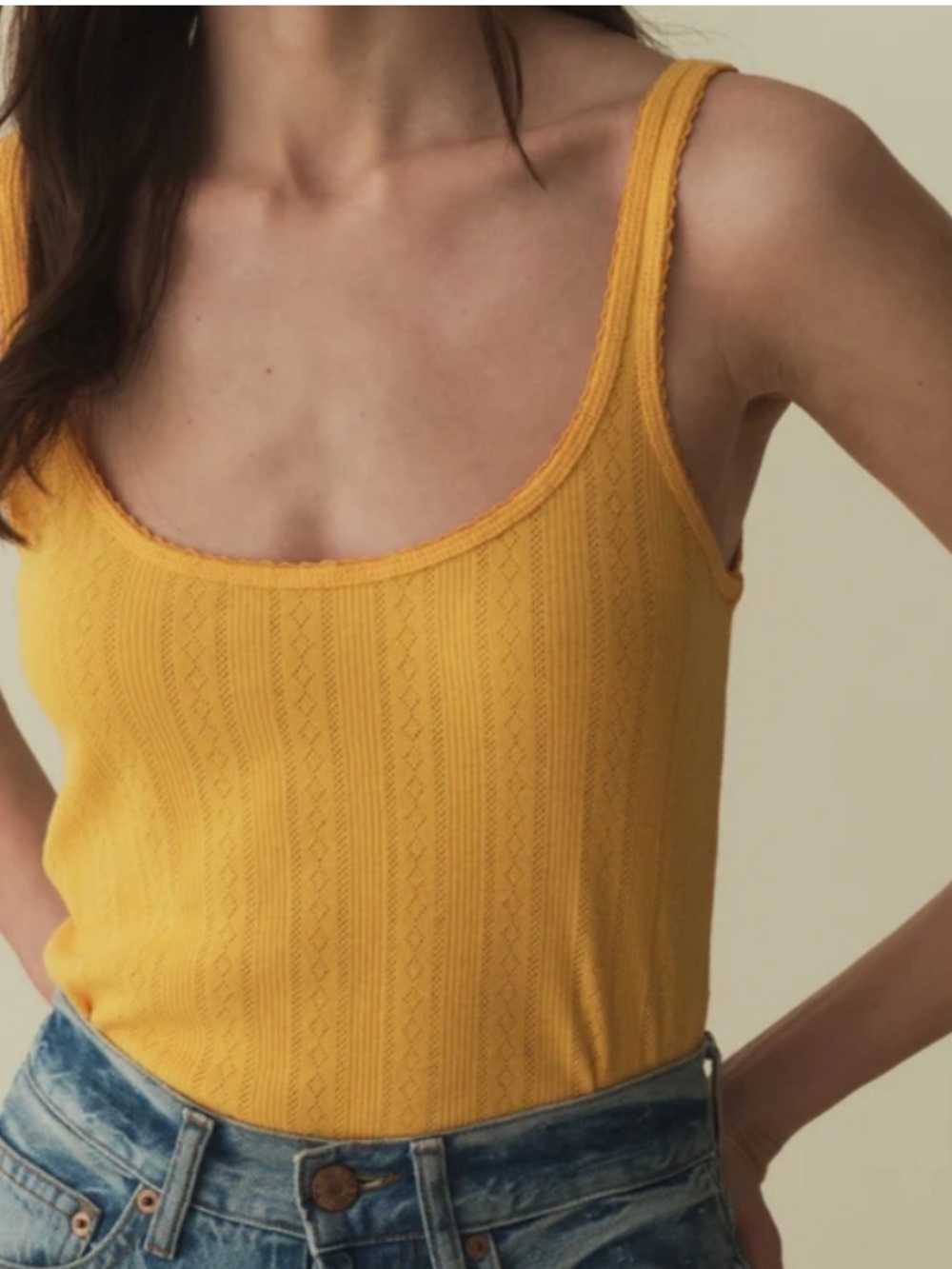 DOEN Shae Tank JONQUILLE APOLLINE POINTELLE Gold Yellow Women’s Size L